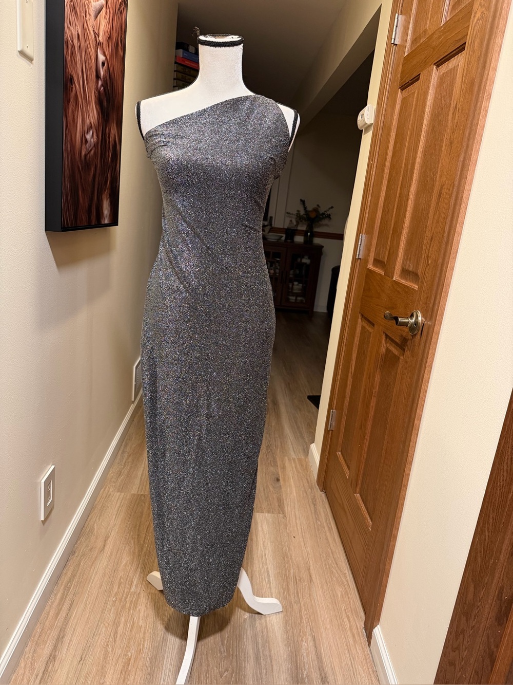 Metallic Glitter Evening Party Maxi Dress One Shoulder Princess Polly Size 8